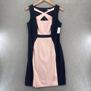 Dressbarn Dress Womens 12 Pink Black Colorblock Sheath Cutout Mini Career NWT